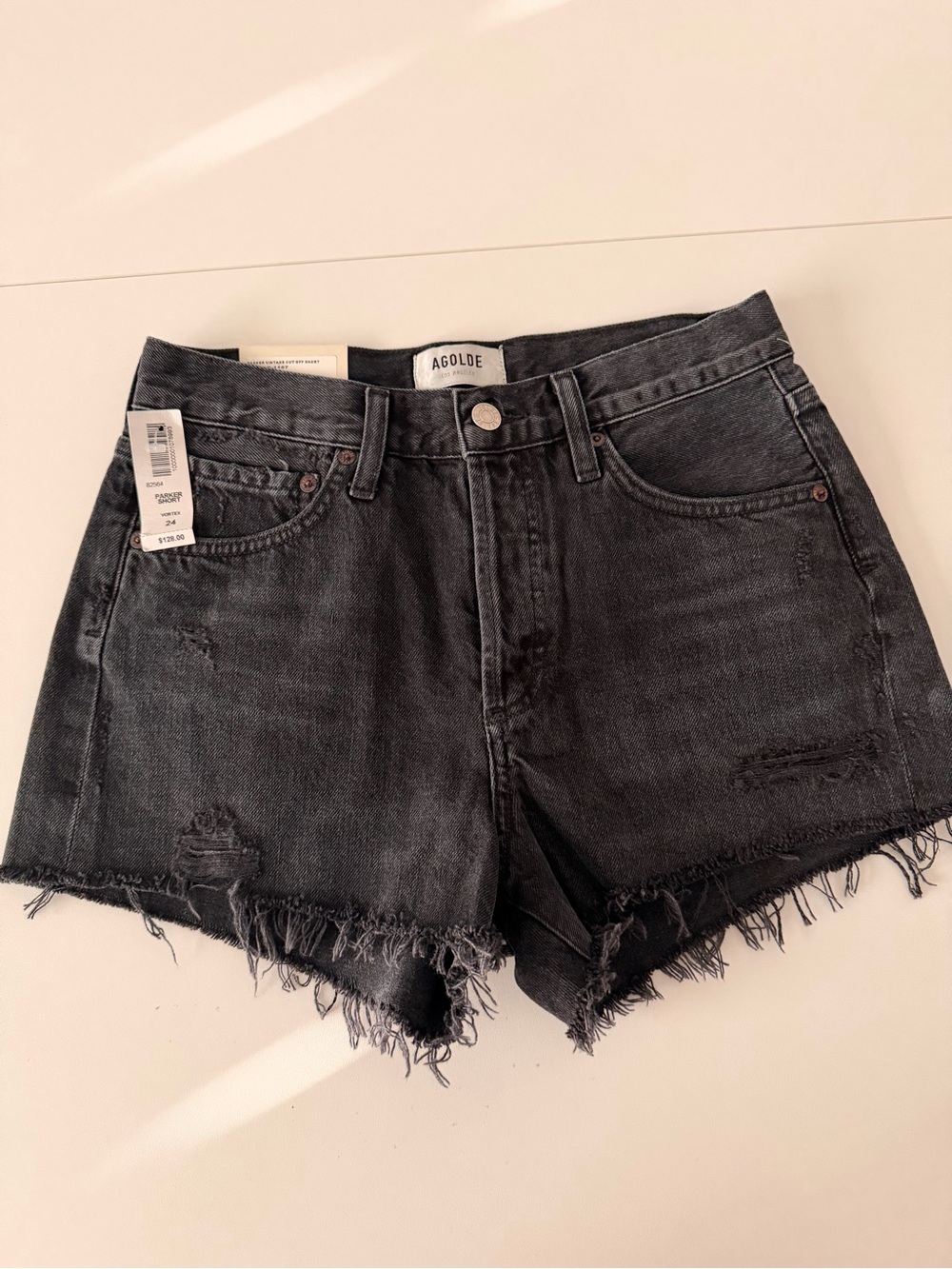 Agolde Black Distressed Frayed Hem Jean Shorts